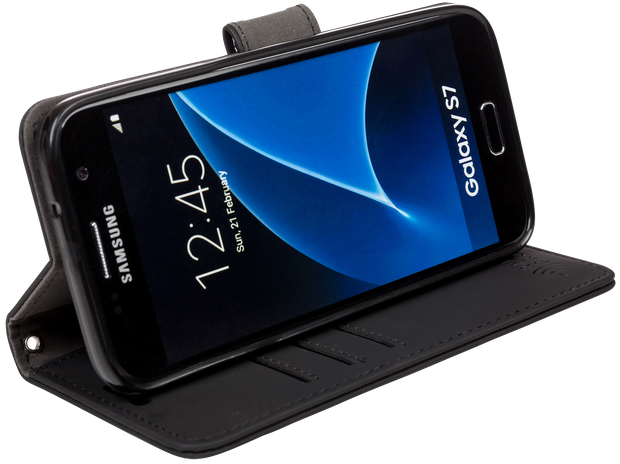 Samsung Galaxy S5, S6 edge, S7 edge, Note 5, J3, and J7 RFID blocking wallet and turns into a stand