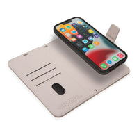 Detachable SafeSleeve phone case for iPhone 16 series with radiation protection, shown open with phone inside on a white background.