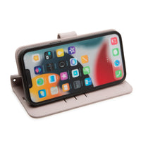 SafeSleeve detachable case for iPhone 16 series, featuring a sleek design and a stand for easy viewing.