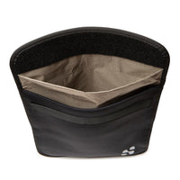 Black security and privacy pouch for tablets and iPads with a zippered front pocket and interior mesh compartment.