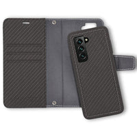 Black textured SafeSleeve detachable phone case and wallet cover for Samsung Galaxy S25 series with card slots.