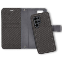 SafeSleeve detachable case for Samsung Galaxy S25 series, featuring a textured exterior and card slots inside.