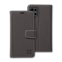 SafeSleeve detachable case for Samsung Galaxy S25 series, featuring a textured gray exterior and magnetic closure.