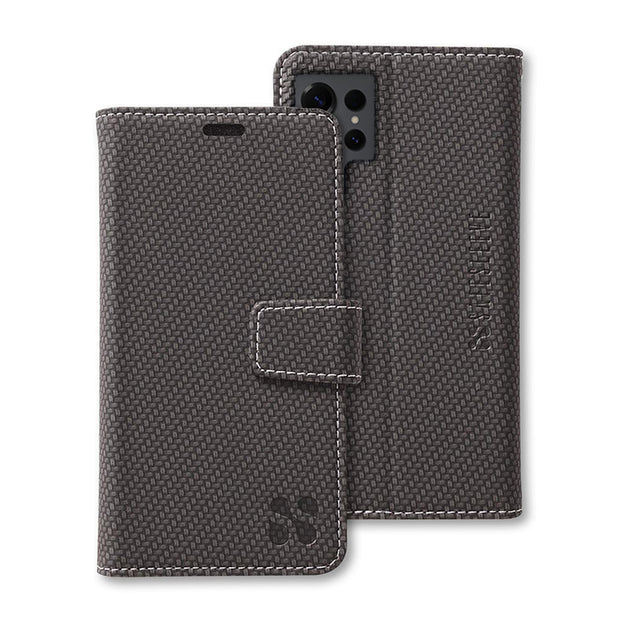 SafeSleeve detachable case for Samsung Galaxy S25 series, featuring a textured gray exterior and magnetic closure.