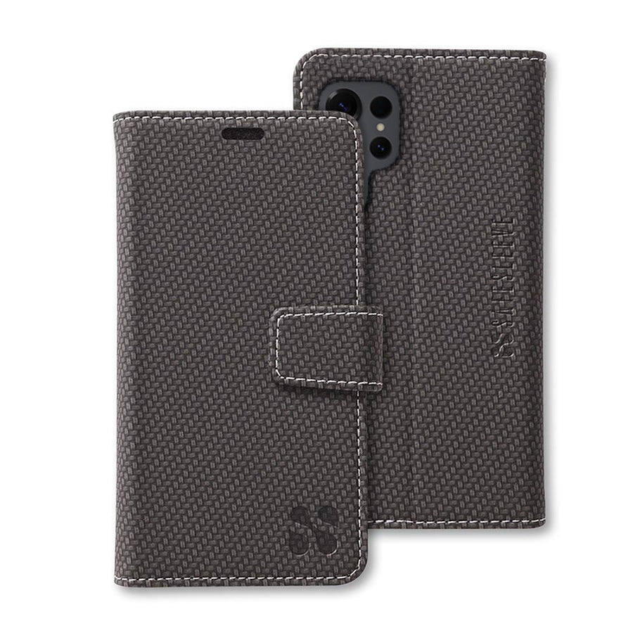 SafeSleeve detachable phone case for Samsung Galaxy S25, S25 Plus, and S25 Ultra with textured fabric design and secure closure.