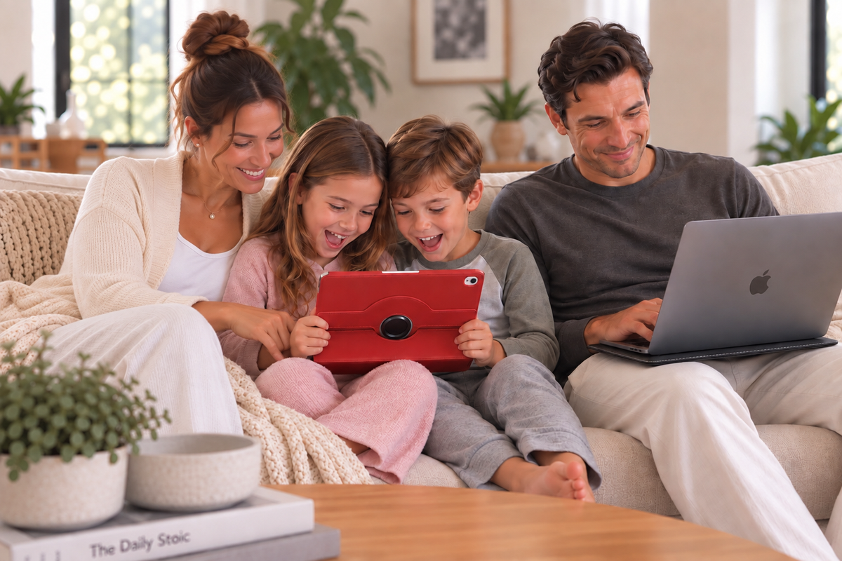 Family using SafeSleeve cases at home