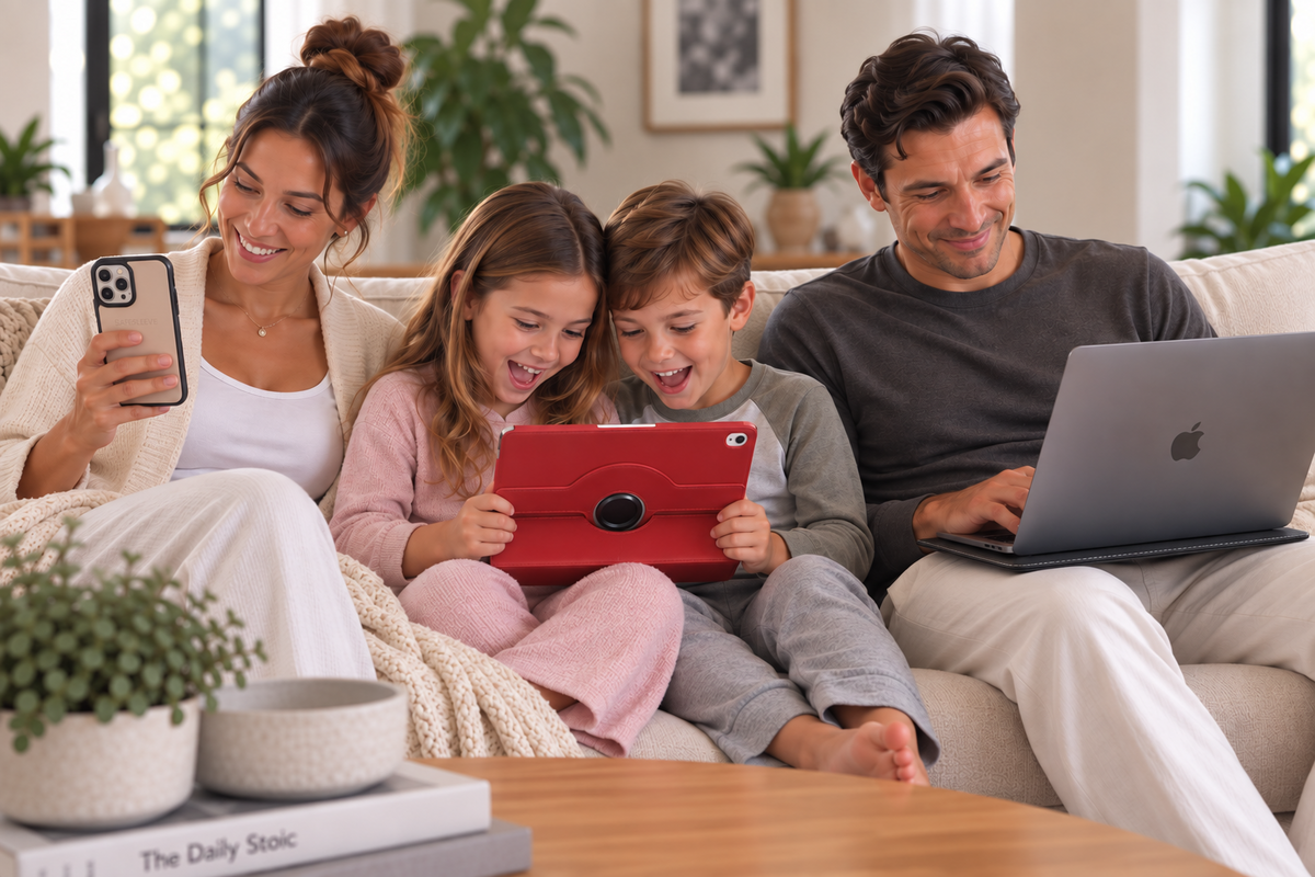 Family using SafeSleeve cases at home