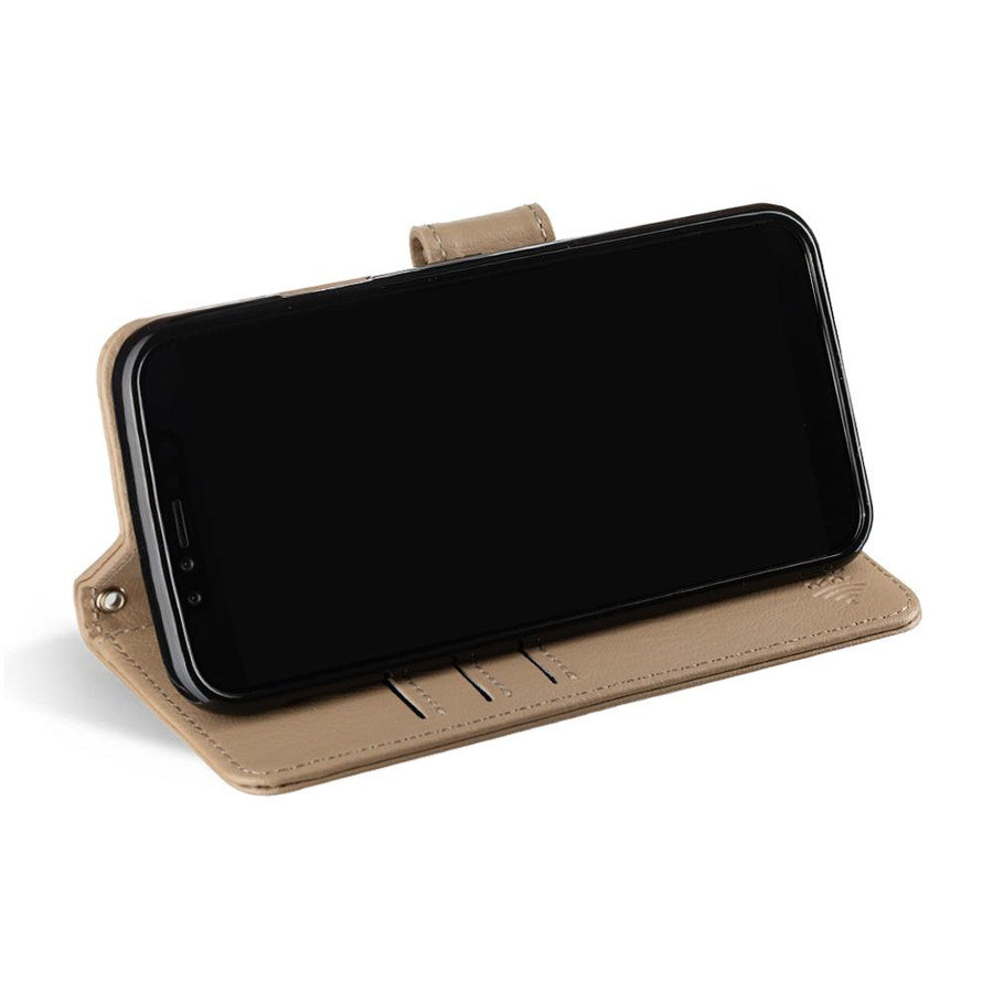 SafeSleeve Antimicrobial for iPhone 15 Series (15, 15 Plus, 15 Pro, 15 Pro Max) with EMF Blocking Protection - Color: Black, Camel