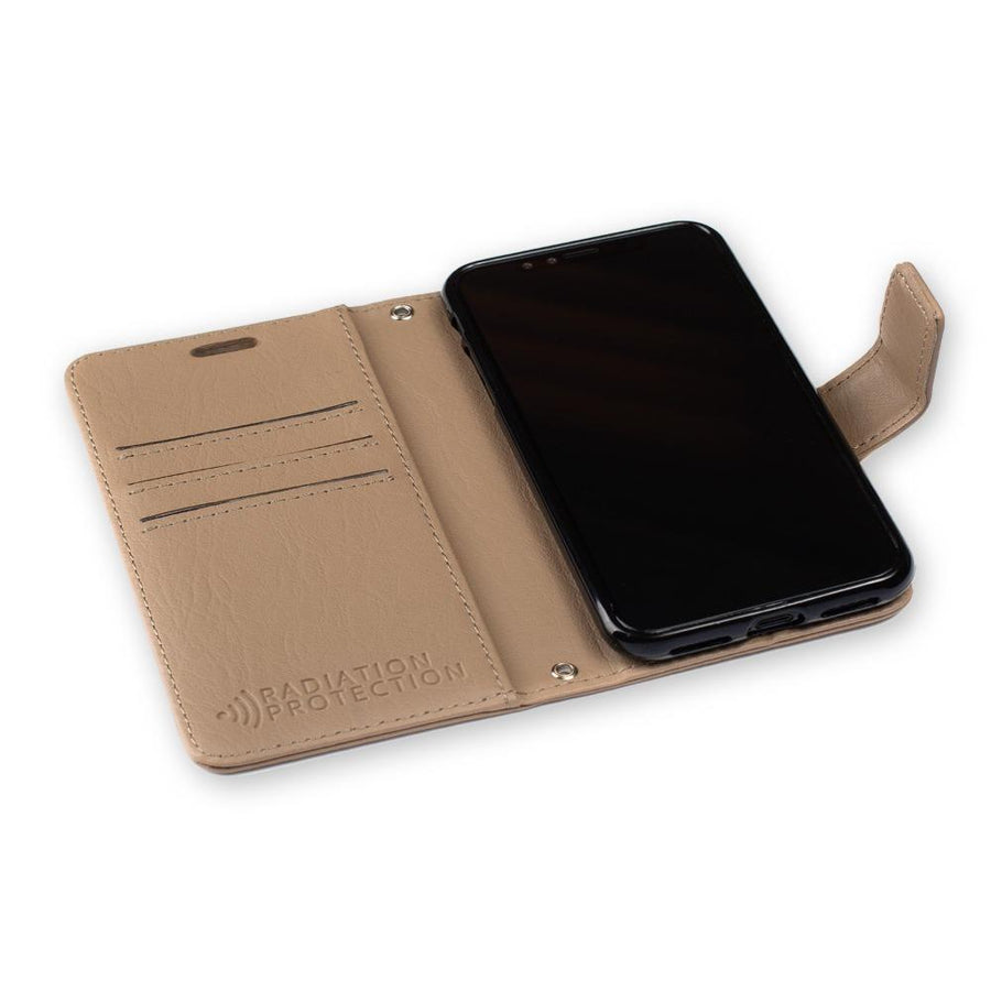 SafeSleeve Antimicrobial for iPhone 15 Series (15, 15 Plus, 15 Pro, 15 Pro Max) with EMF Blocking Protection - Color: Black, Camel