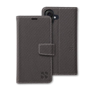 SafeSleeve detachable case for iPhone 16 series, featuring a textured gray design and secure closure for protection.