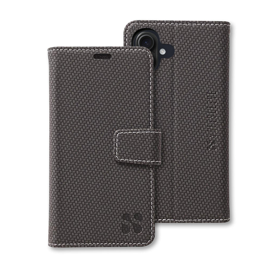 SafeSleeve detachable phone case for iPhone 16 series with textured dark brown material and secure magnetic closure.