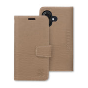 SafeSleeve Antimicrobial case for iPhone 16 Series in tan leather, designed for protection and hygiene.