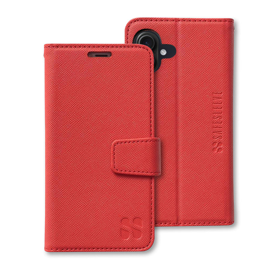Red SafeSleeve case for iPhone 16 Series featuring a sleek design and magnetic closure for protection and style.