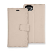 SafeSleeve Detachable case for iPhone 16 Series in beige, featuring a foldable design and magnetic closure.