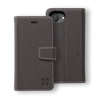 Black textured SafeSleeve detachable phone case for iPhone 16 series with a magnetic flip cover and protective design.