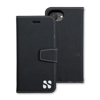 Black SafeSleeve case for iPhone 16 Series, featuring a flip cover and secure closure for protection and style.