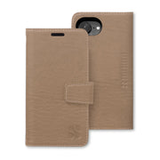 SafeSleeve Antimicrobial phone case for iPhone 16 Series in beige, featuring a flip cover and camera cutout.