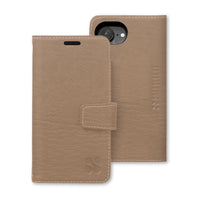 SafeSleeve Antimicrobial phone case for iPhone 16 Series in beige, featuring a flip cover and camera cutout.