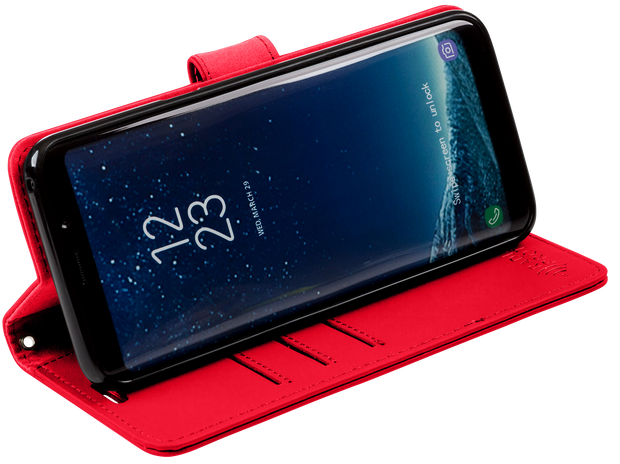 red Samsung Galaxy S9 anti-radiation and RFID blocking wallet case with stand
