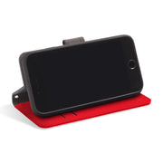 red RFID blocking wallet case for iPhone SE, 5, and 5s with stand