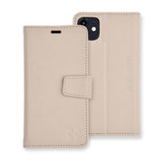 Beige iPhone 11 RFID blocking wallet with convertible stand