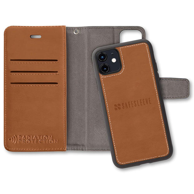 Brown - SafeSleeve Detachable phone case for iPhone 12 Mini with radiation blocking technology