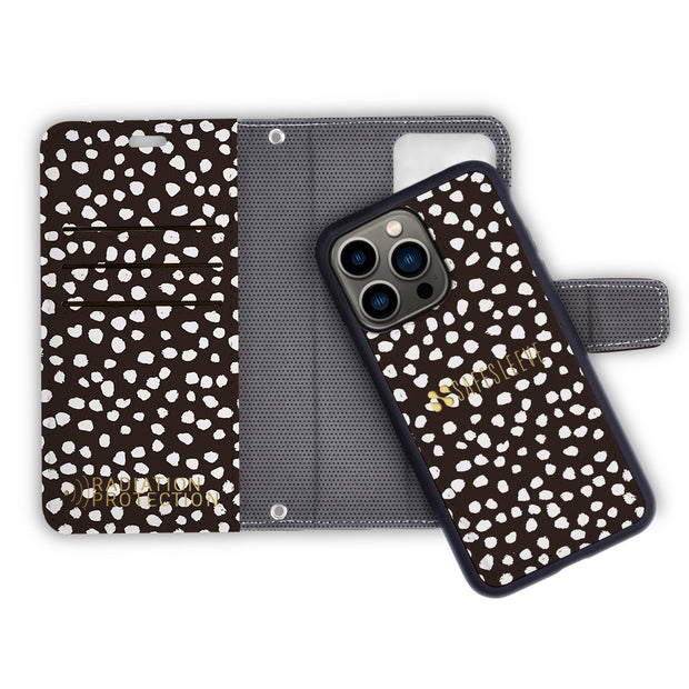 Black with Polkadots- SafeSleeve Detachable phone case for iPhone 12 Mini with radiation blocking technology