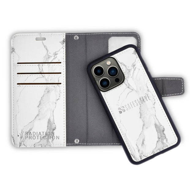 White Marble - SafeSleeve Detachable phone case for iPhone 12 Mini with radiation blocking technology
