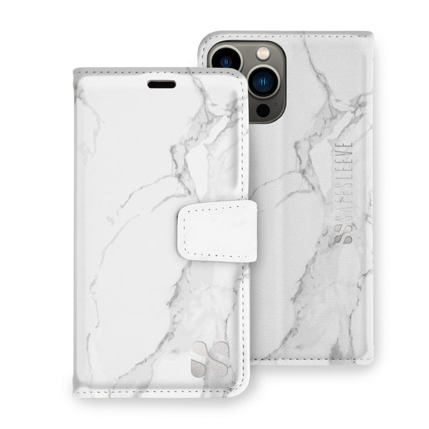 White Marble - SafeSleeve Detachable phone case for iPhone 12 Mini with radiation blocking technology