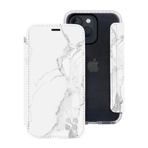 SafeSleeve Slim EMF Blocking Case for iPhone 15 Series (15, 15 Plus, 15 Pro, 15 Pro Max) - Anti Radiation tech - Color: White Marble