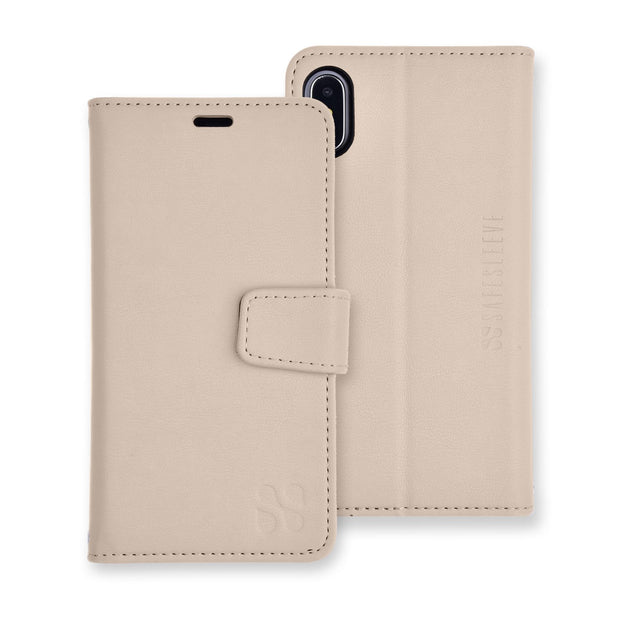 beige iPhone XR (10 R) anti-radiation and RFID blocking wallet case