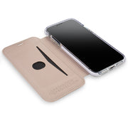 Beige - SafeSleeve Slim EMF blocking Case for iPhone 13 Mini with RFID blocking wallet built in
