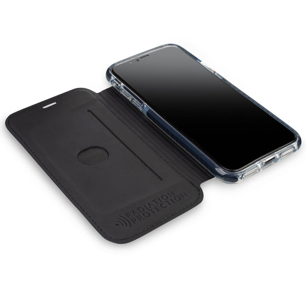 Black - SafeSleeve Slim EMF blocking Case for iPhone 13 Mini with RFID blocking wallet built in