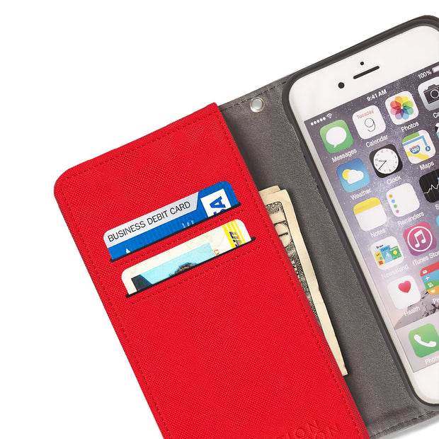 red anti-radiation and RFID Blocking wallet case for iPhone SE, 5, and 5s