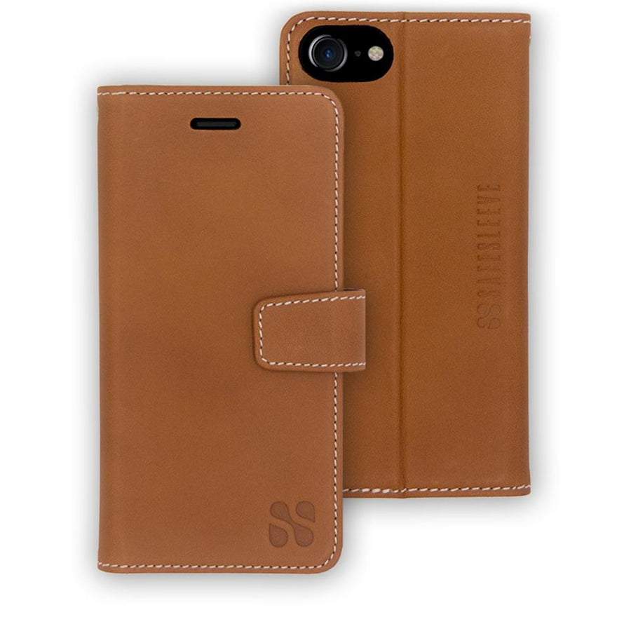 light brown anti-radiation and RFID blocking wallet case for the iPhone 6/6s, 7 & 8